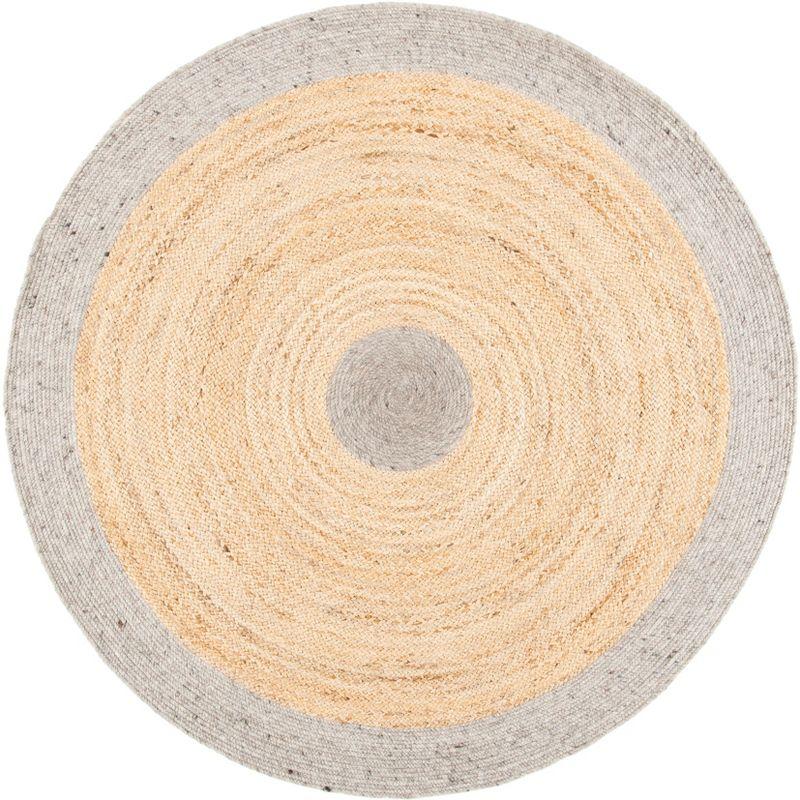 Silver and Natural Round Braided Wool Cotton Rug