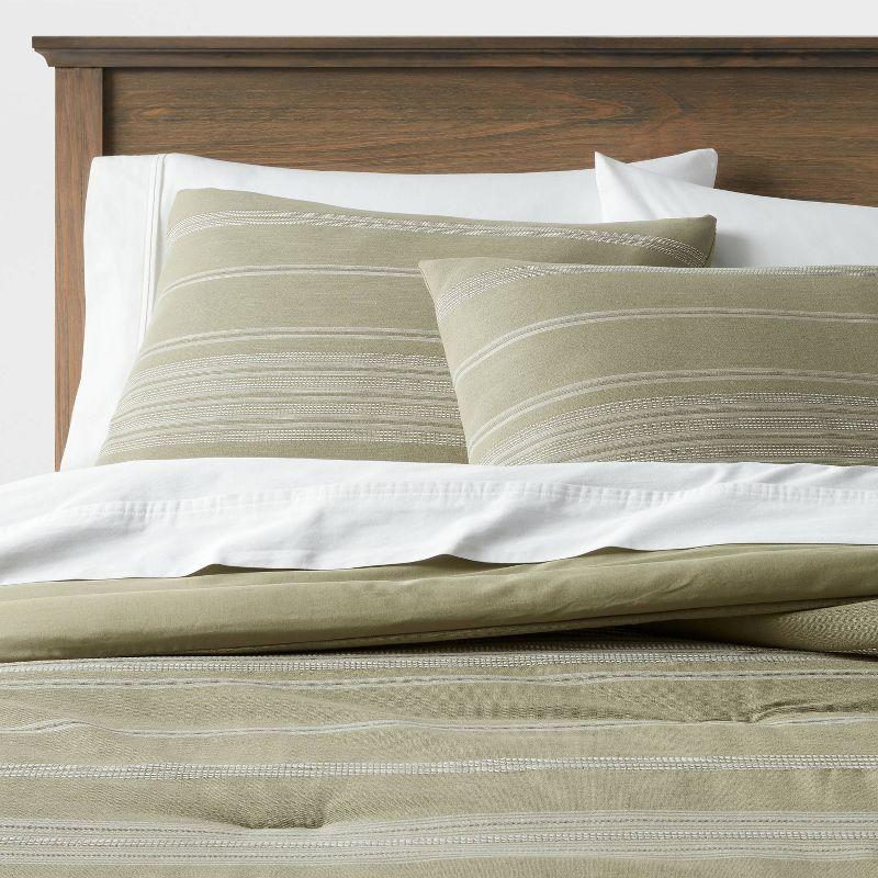 Full/Queen Cotton Woven Stripe Comforter & Sham Set Moss Green/White - Threshold™: OEKO-TEX Certified, Zipper Closure