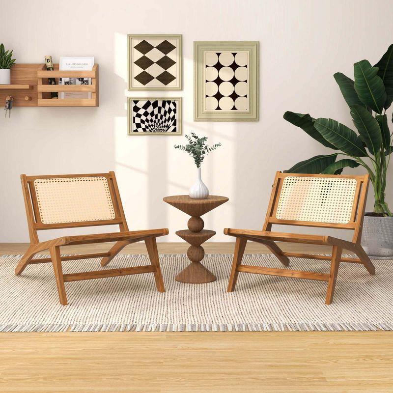 Costway 1 PCS Mid Century Modern Teak Wooden Chair with Handwoven Rattan Seat & Backrest