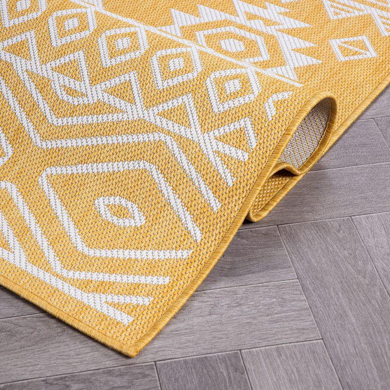 World Rug Gallery Distressed Geometric Bohemian Textured Flat Weave Indoor/Outdoor Area Rug - YELLOW 2'x7'
