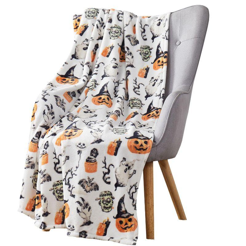 Halloween Spooky Ghosts and Frankensteins Ultra Soft Fleece Throw Blanket