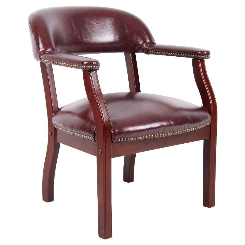 Elegant Mahogany Wood Finish Captain's Chair in Black Vinyl