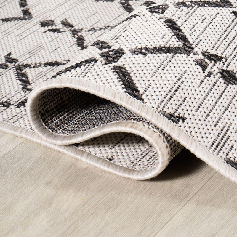 5' x 5' Ourika Moroccan Geometric Textured Weave Indoor/Outdoor Area Rug, Cream/Black - JONATHAN Y