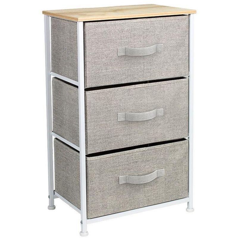 Sorbus Nightstand with 3 Drawers - Steel Frame, Wood Top & Easy Pull Fabric Bins - Perfect for Home, Bedroom, Office & College Dorm