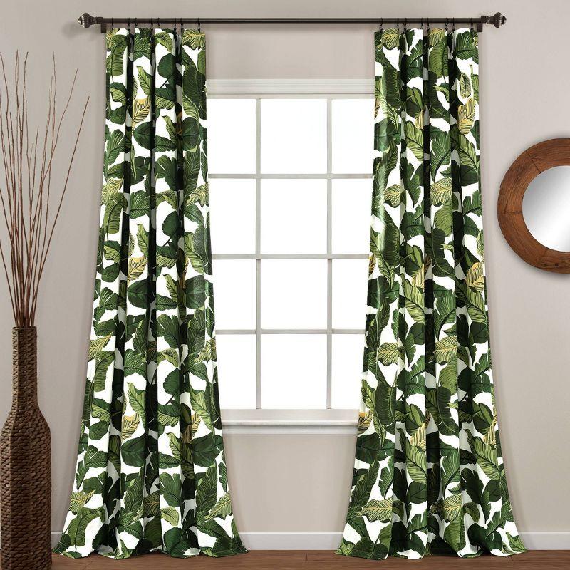 Tropical Green and White Polyester Blackout Window Panels