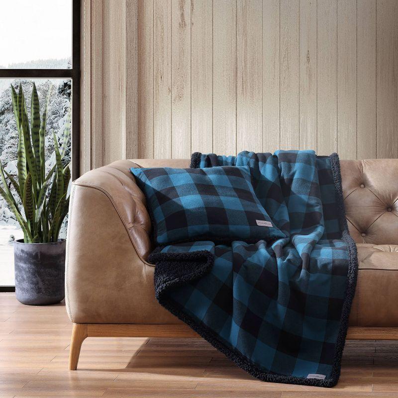 20"x20" Oversize Cabin Plaid Square Throw Pillow with 50"x60" Cabin Plaid Throw Blanket Set Blue/Black - Eddie Bauer