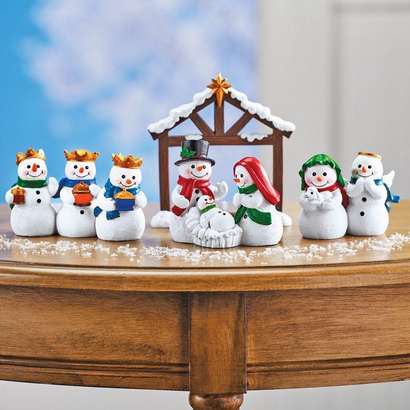 Collections Etc Hand-Painted Snowman Nativity Scene 4-Piece Set