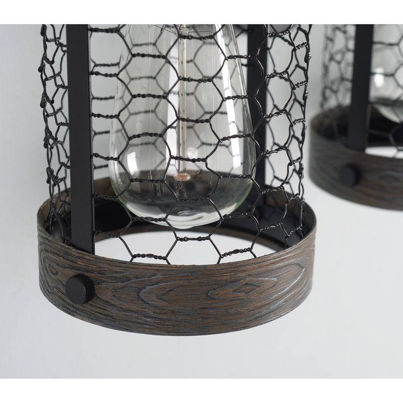 Co-t Kenroy Home Industrial Farmhouse 3-Light Bath Vanity Fixture With Chicken Wire Mesh Shades & Distressed Wood Accents