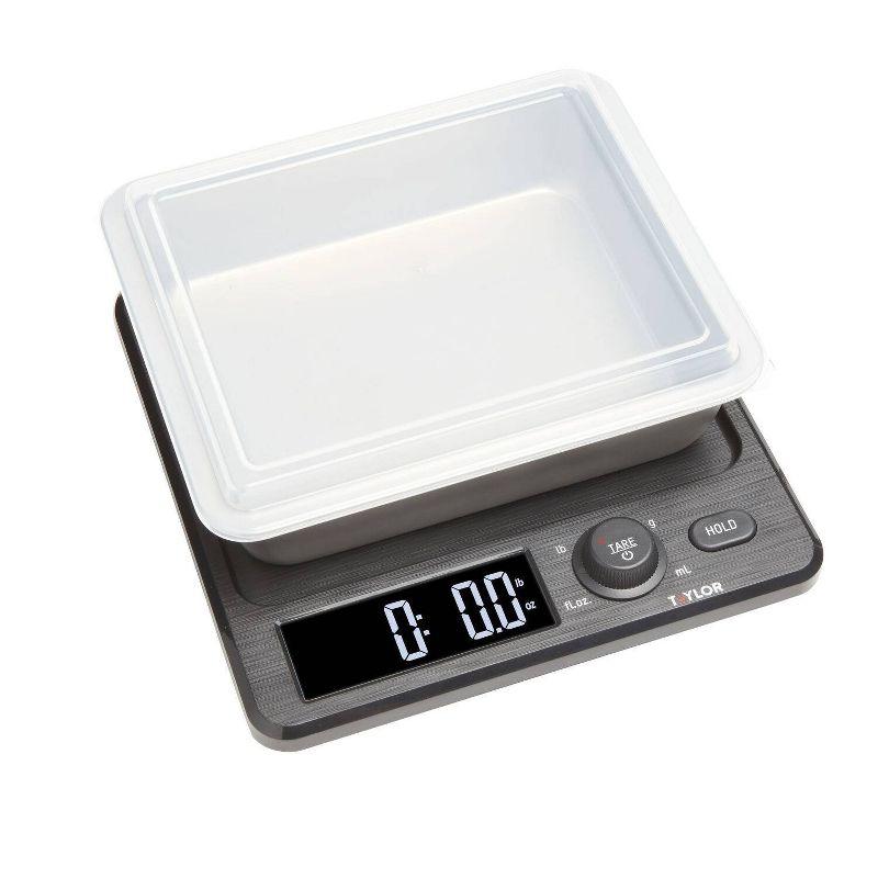 Taylor 22lb Stainless Steel Digital Kitchen Food Scale with Container Black/Gray: Oversized Display, 22lb Capacity