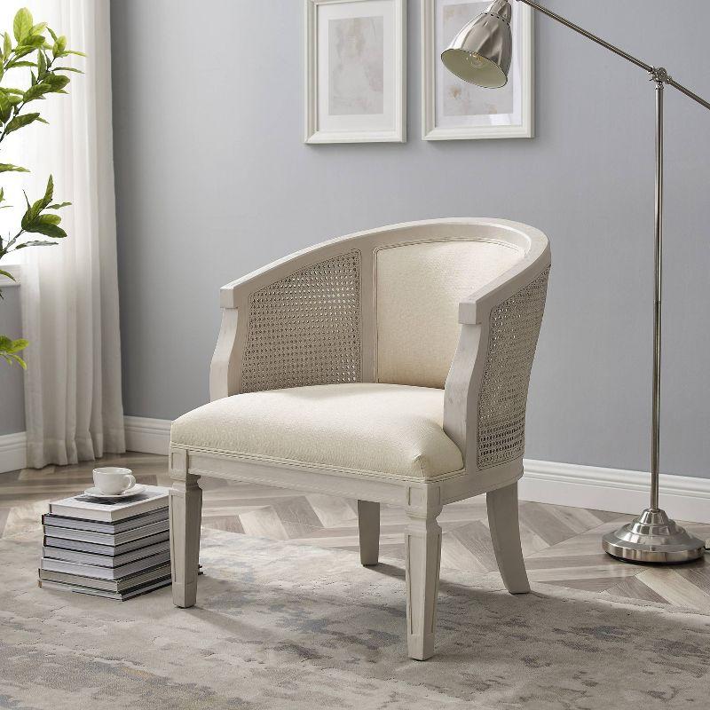 Whitewashed Birch Wood Barrel Accent Chair with Cane Weaving