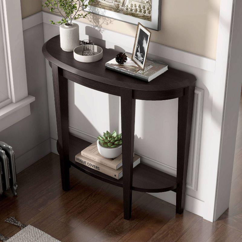 24/7 Shop At Home 36" Heartrhythm Transitional Half Moon Console Table with Shelf Espresso: Entryway Storage, MDF & Veneer
