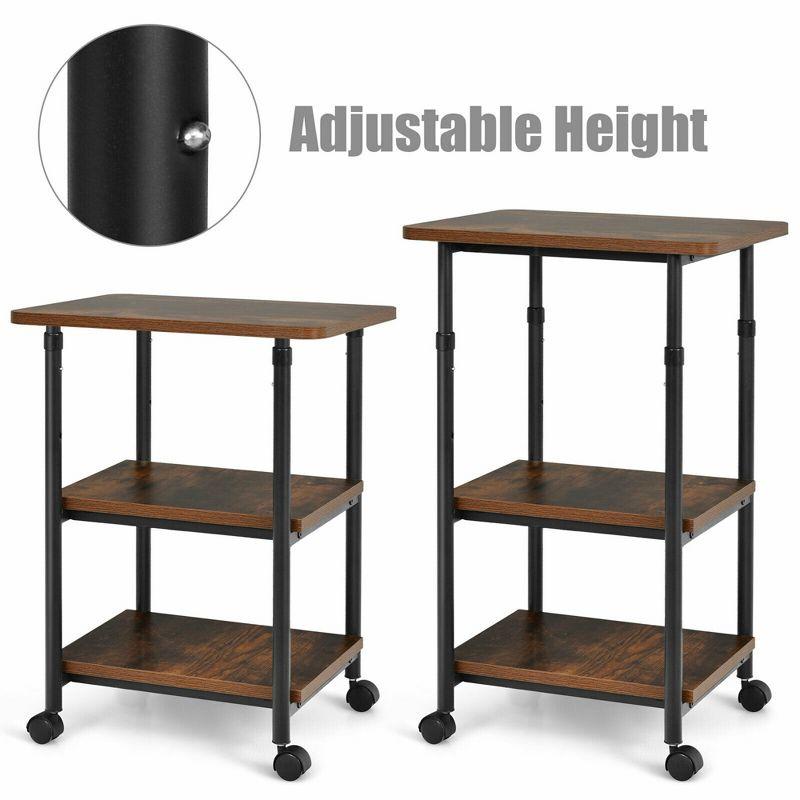 Tangkula 3-Tier Adjustable Rolling Under Desk Printer Cart with 3 Storage Shelves Printer Stand for home office