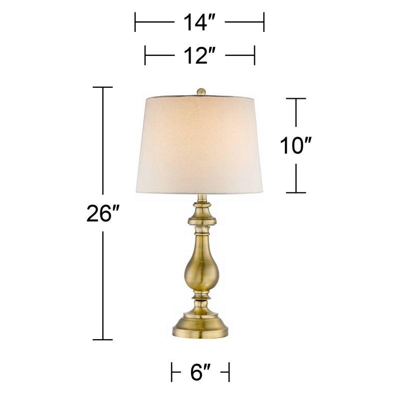 Regency Hill Fairlee Traditional Table Lamps 26" High Set of 2 Antique Brass Metal Candlestick White Fabric Drum Shade for Bedroom Living Room Bedside