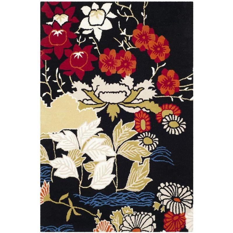 Plush Hand-Tufted Black Floral Wool 30" Area Rug