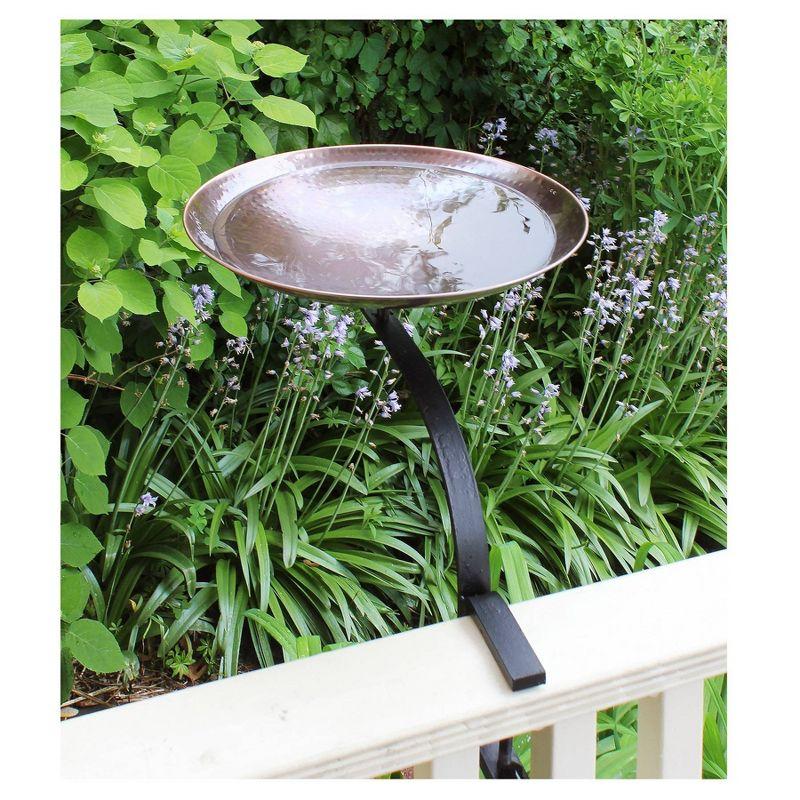 13" Burnt Copper Birdbath, Rail Mount Bracket, Antique Finish, Weather-Resistant - ACHLA Designs: No Assembly, Iron & Steel Construction