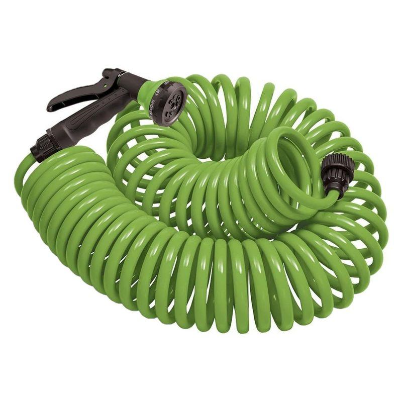 Orbit Coil Garden Hose with Nozzle, Green, 25ft