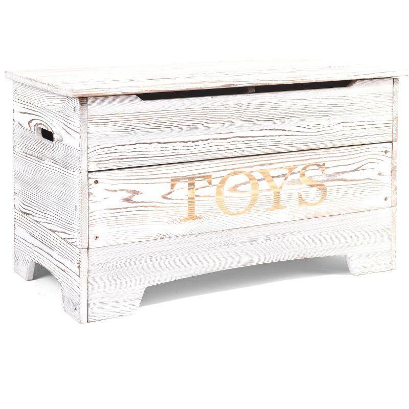 Distressed White Solid Wood Rustic Toy Box with Engraved Lettering