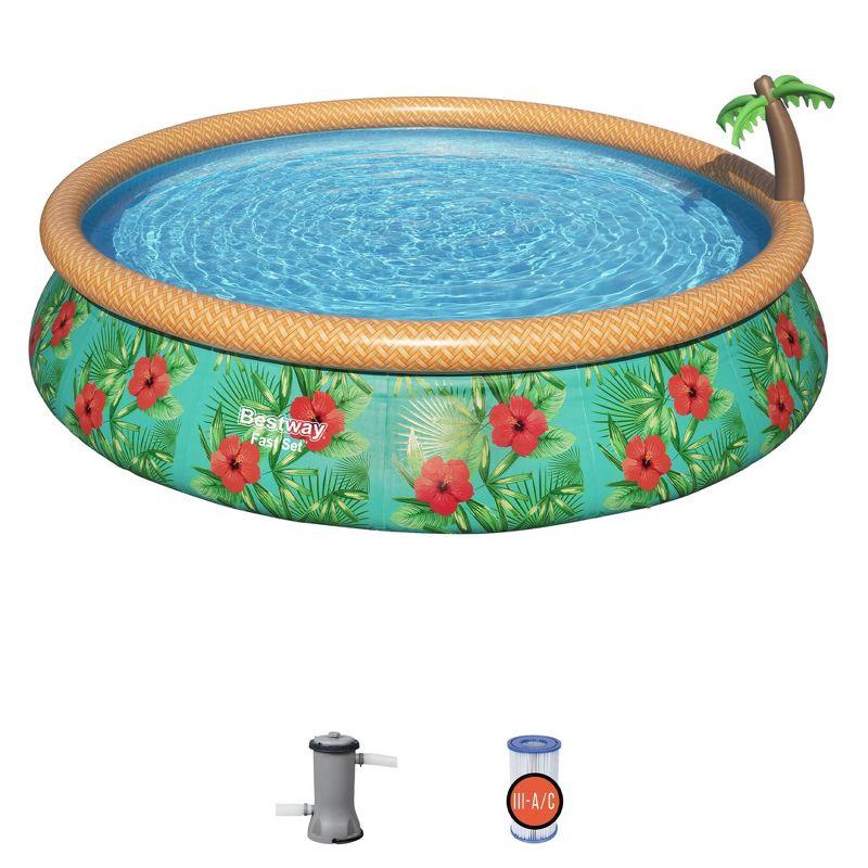 Paradise Palms 15' Round Inflatable Pool with Filter Pump