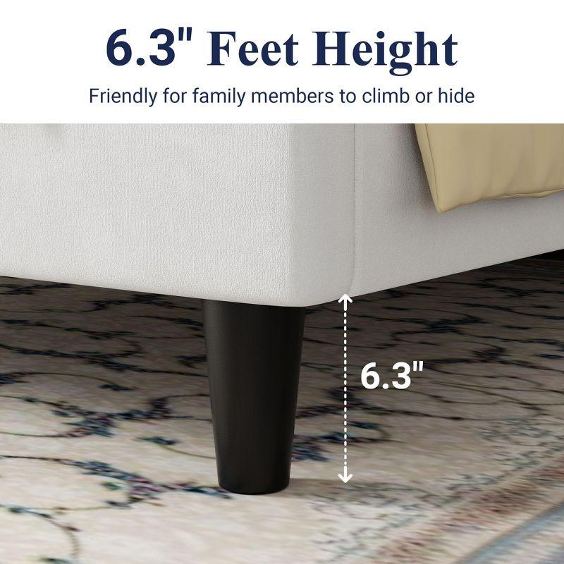 Allewie Queen Velvet Upholstered Bed Frame/Vertical Channel Tufted Wingback Headboard/Heavy Duty Support/box spring Optional/Easy Assembly/White