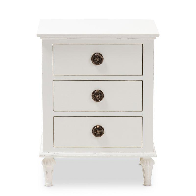 Venezia French - Inspired Rustic Washed Wood 3 - Drawer Nightstand - White - Baxton Studio