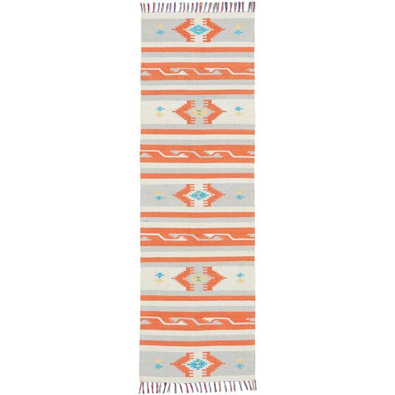 Ivory and Grey Southwestern Stripe Handwoven Cotton Runner Rug