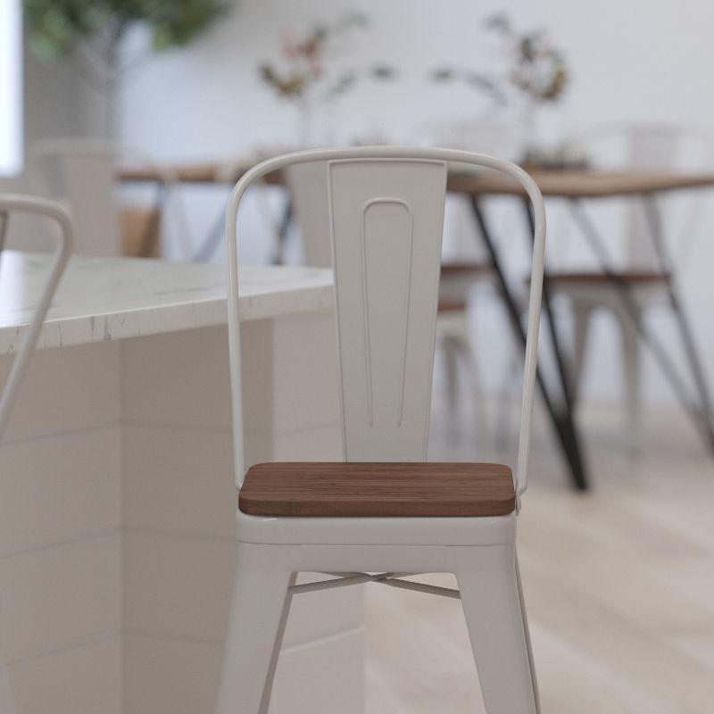 White Metal and Wood Counter Bar Stool, 25" Tall