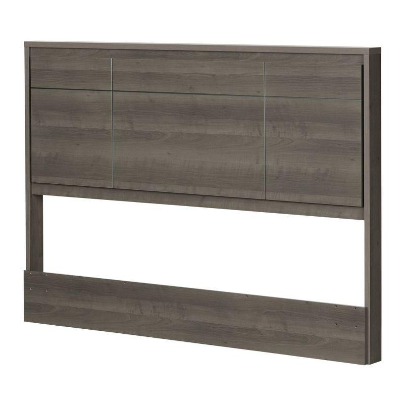 Gray Maple Wood Queen Headboard with Decorative Grooves