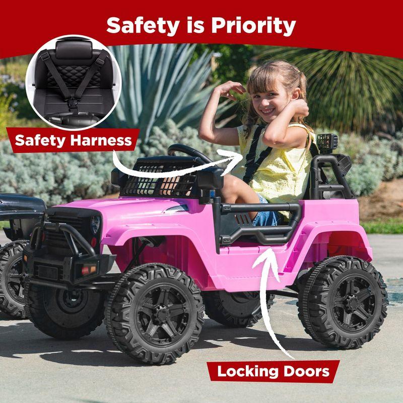 Best Choice Products 12V Kids Ride On Truck Car w/ Parent Remote Control, Spring Suspension, LED Lights - Pink