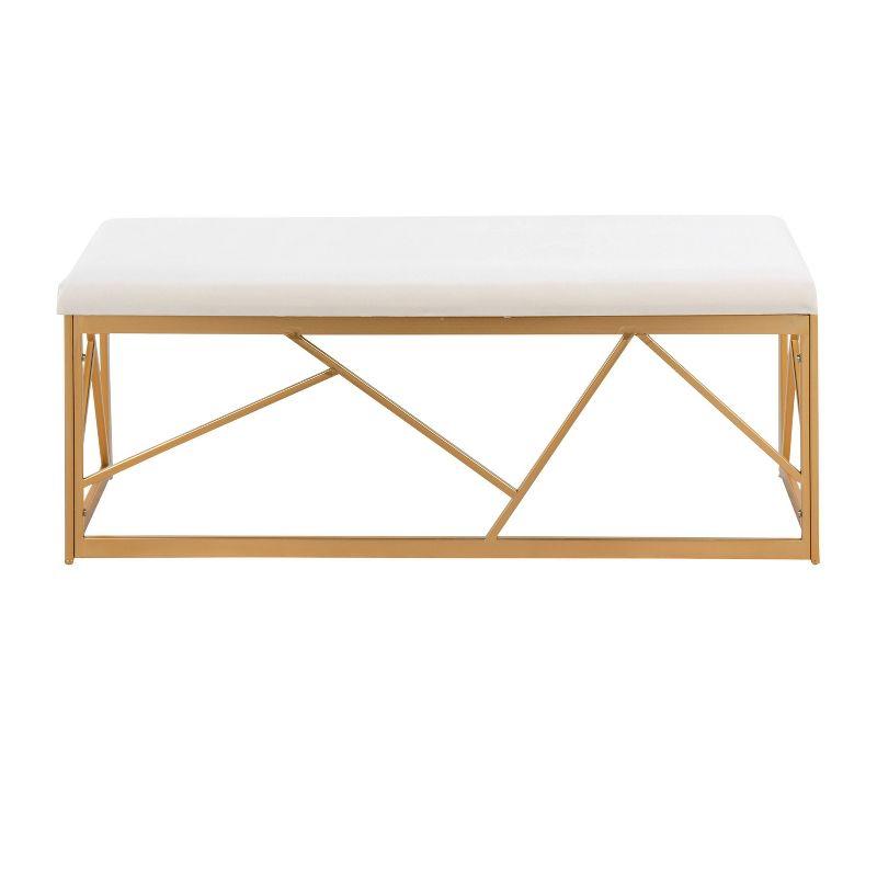 Folia 44" Velvet/Steel Bench Gold/White - LumiSource: Entryway, Modern Geometric Frame, Comfort Seating