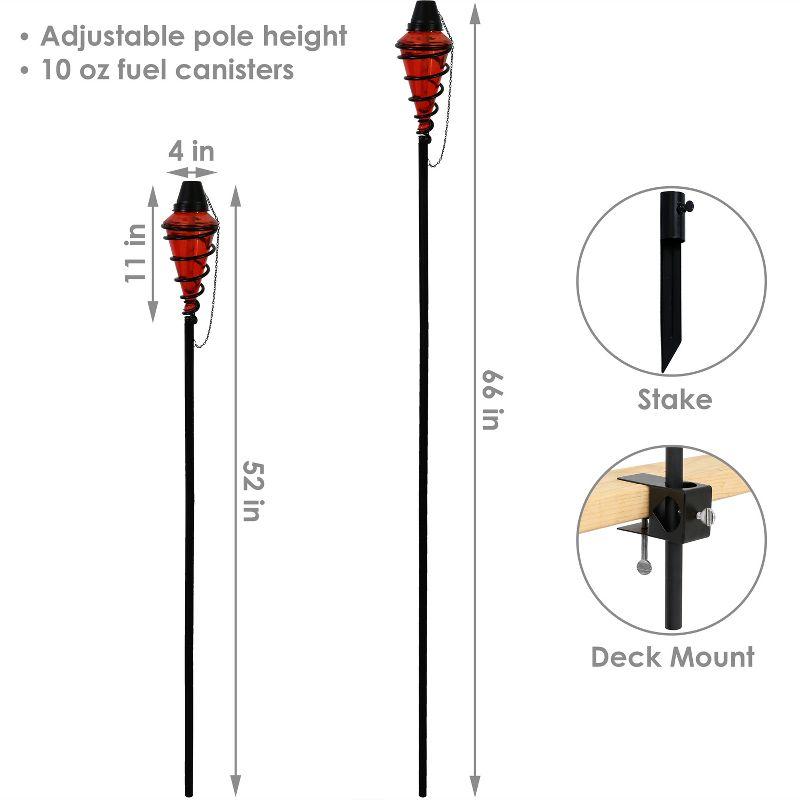 Sunnydaze Outdoor Adjustable Height Glass and Metal Swirl Patio and Lawn Torch Set - Red - 2pk