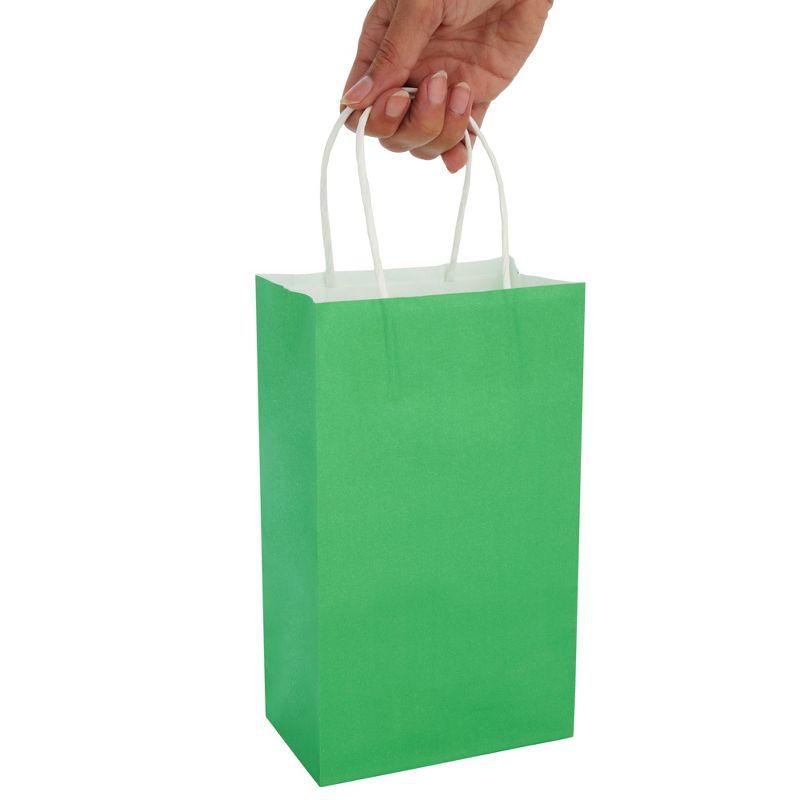 Blue Panda 25-Pack Green Gift Bags with Handles - Small Paper Treat Bags for Birthday, Wedding, Retail (5.3x3.2x9 In)