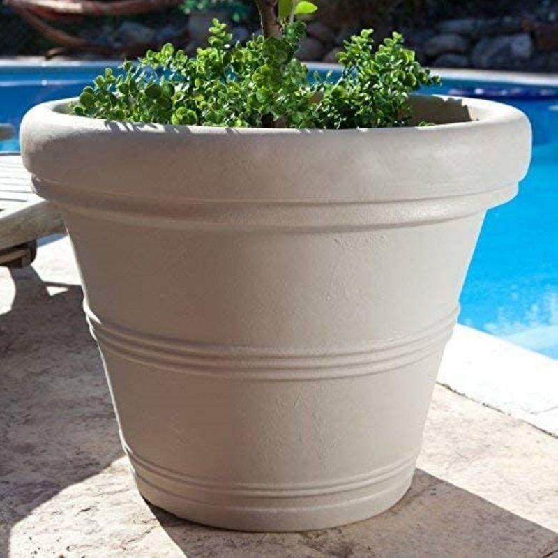 Crescent Garden Brunello Classic Rolled-Rim Plant Pot, Weathered Concrete, 12in