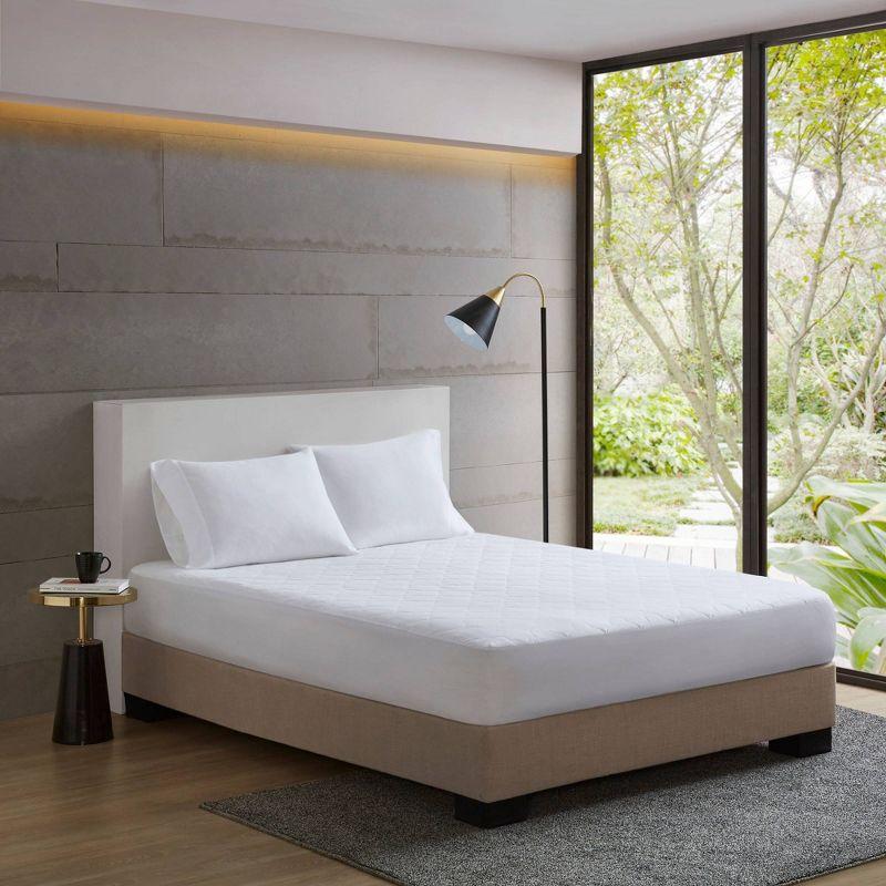 Sleep Philosophy King All Natural Cotton Percale Quilted Mattress Pad White: Cooling, 135 Thread Count, Fits 16" Depth
