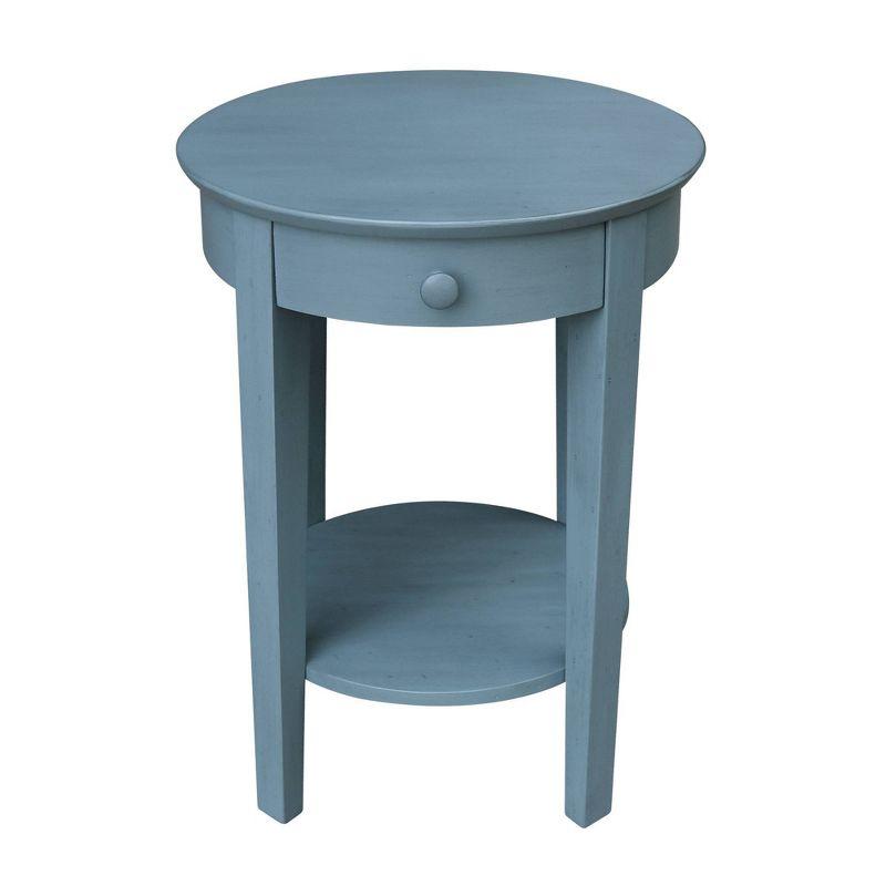 Phillips Antique Rubbed Accent Table with Drawer Ocean Blue - International Concepts: Hardwood Round Side Table with Shelf