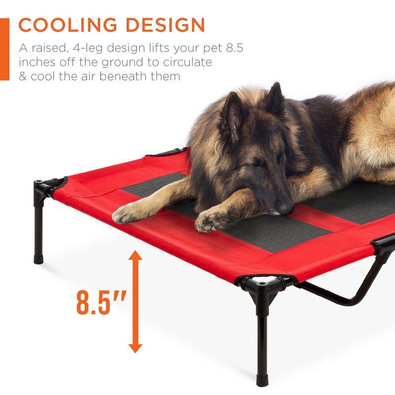 Best Choice Products 48in Elevated Cooling Dog Bed, Outdoor Raised Mesh Pet Cot w/ Removable Canopy, Carrying Bag - Red