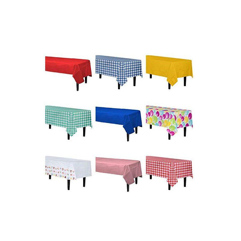 Crown Display Premium Plastic Blue Gingham Tablecloth 54 Inch. x 108 Inch.