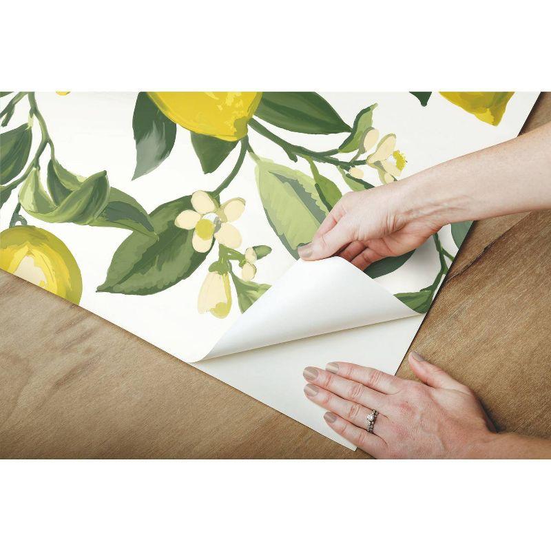 RoomMates Lemon Zest Peel and Stick Wallpaper Yellow/White: Removable Vinyl Botanical Fruit Pattern, Self-Adhesive, 28.2 Sq Ft Coverage