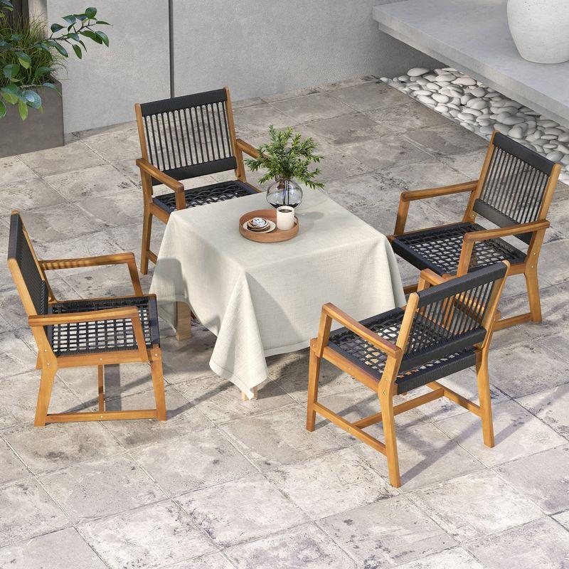 Costway Patio 2pcs Acacia Wood Dining Chairs All-Weather Rope Woven Armchairs Outdoor