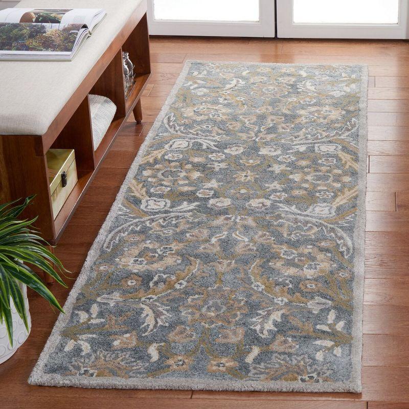 Handmade Grey and Multi Wool Viscose Tufted Runner Rug