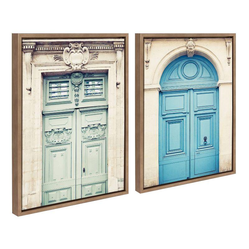 18" x 24" (Set of 2) Sylvie Classic Parisian Blue Paris Door by Caroline Mint Framed Wall Canvas Set Gold - Kate & Laurel All Things Decor