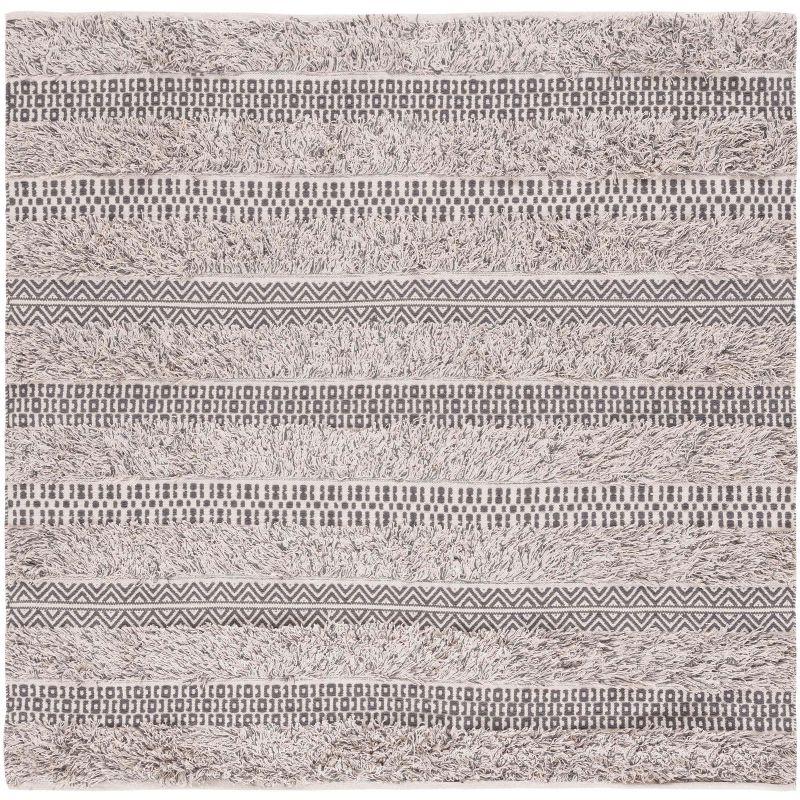 Handwoven Artisan Gray & Ivory Cotton 6' Square Rug