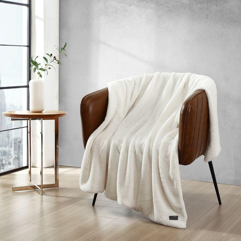 Kenneth Cole Reaction Faux Fur Throw Blanket Faux Fur (Solid -White)-50" X 60"