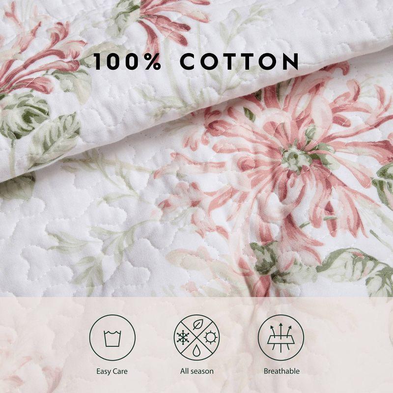 Laura Ashley Honeysuckle Cotton Reversible Pink Quilt Set