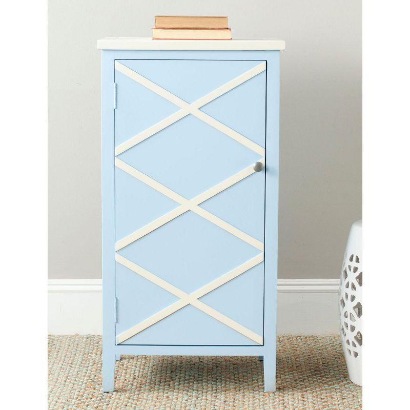 Light Blue and White Poplar Accent Cabinet with Latticework