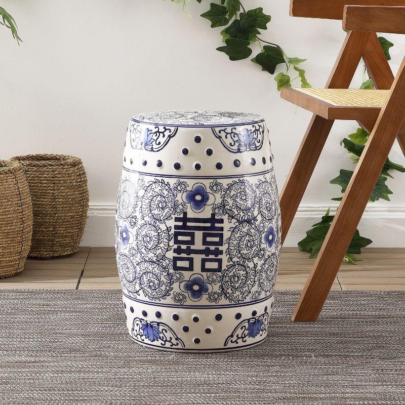 Double Happiness 18" Chinoiserie Ceramic Drum Garden Stool - JONATHAN Y