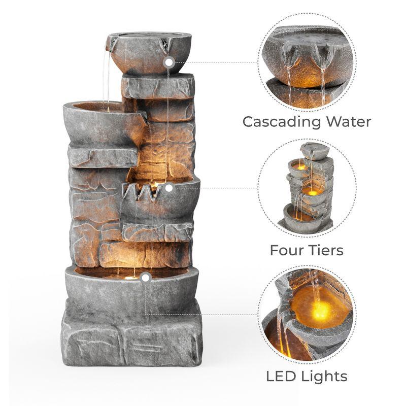 Teamson Home 33.25" Cascading Bowls & Stacked Stones LED Outdoor Water Fountain