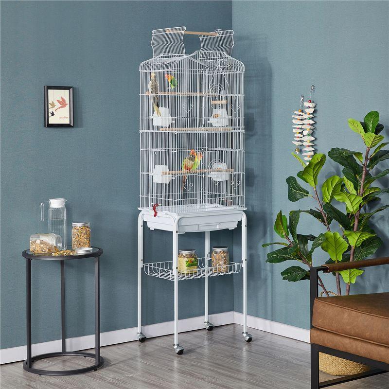 Yaheetech Open Top Metal Bird Cage Large Rolling Parrot Cage With Stand