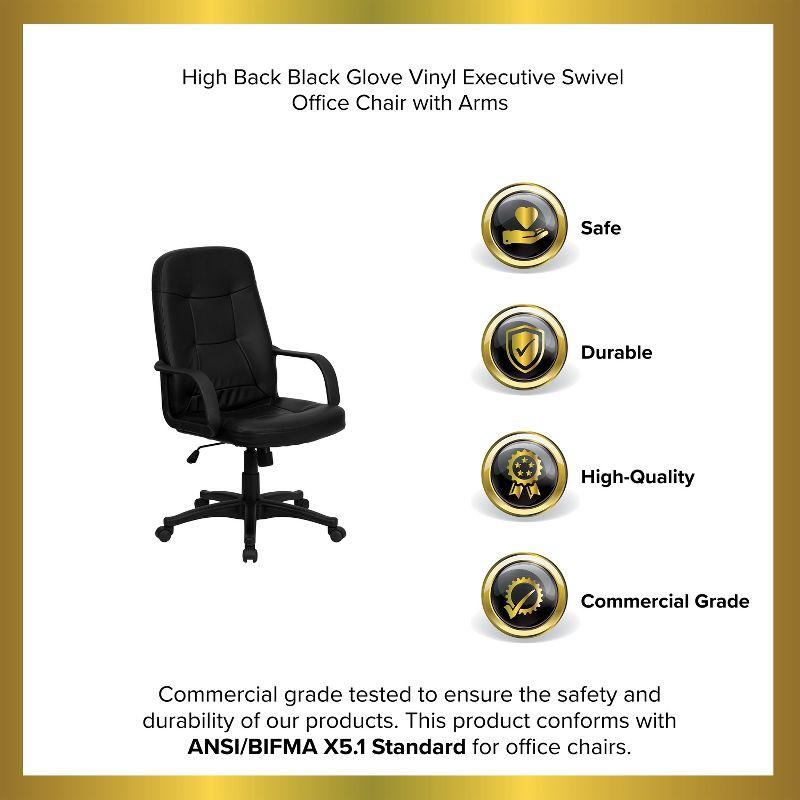 Emma and Oliver High Back Black Glove Vinyl Executive Swivel Office Chair with Arms