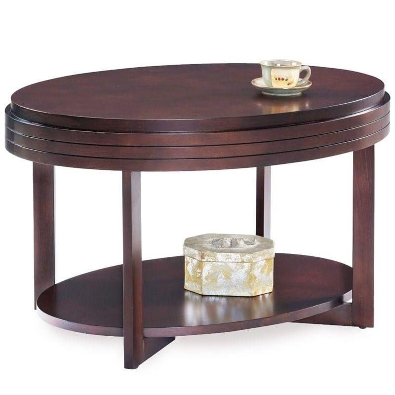 Oval Chocolate Wood Coffee Table with Storage Shelf