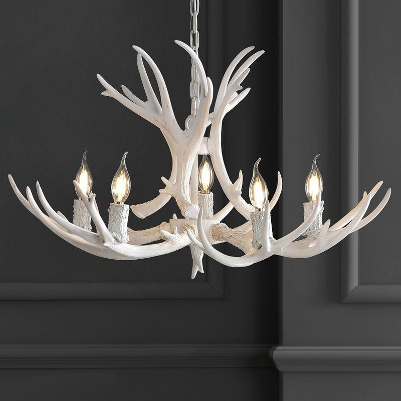 JONATHAN Y Eldora 30" Adjustable Resin Antler 5-Light LED Chandelier, White